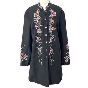 UNITS Jacket Embroidered XL Floral Black SILK BLEND Lined India